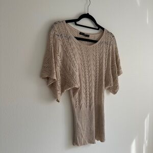 The Limited Open Knit Beige Flutter Sleeve Sweater Top (M)